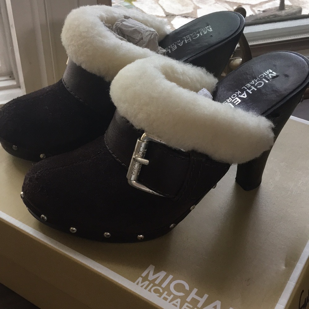 Michael Kors Brown Suede Clog with Fur